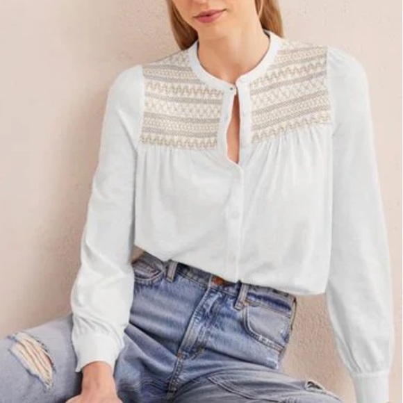 Boden White cotton blend Button Up Blouse - Picture 1 of 4